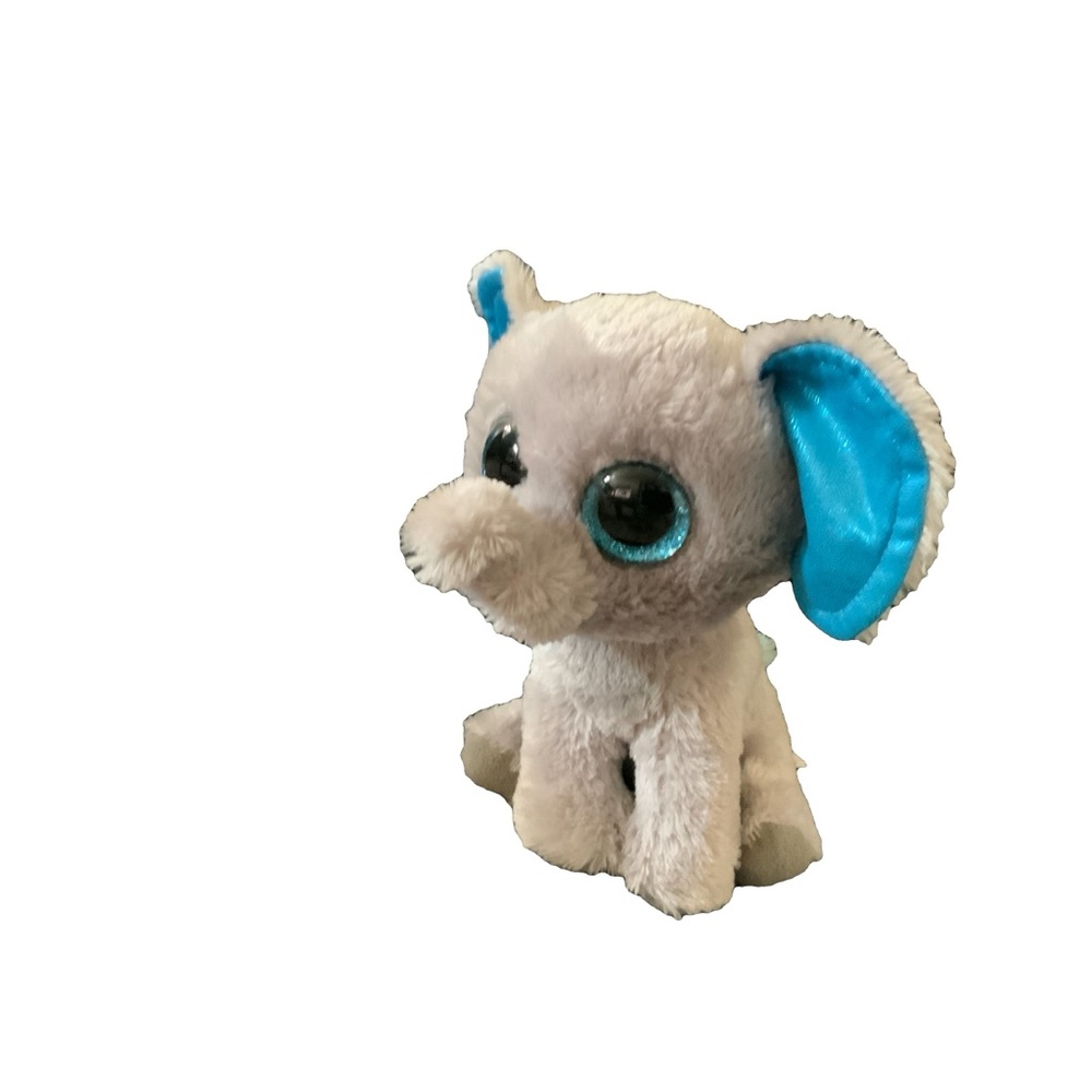 6 Inch Ty Beanie Gray Elephant Stuffed Animal I Glitter Eyes and Blue Ears